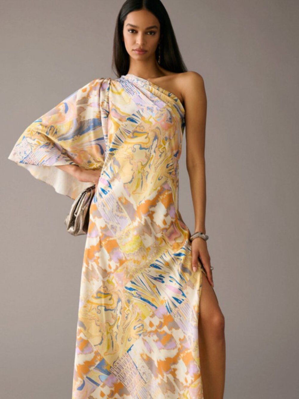 MANDIRA WIRK x ANTHROLPOLOGIE *STUNNING* ONE SHOULDER SATIN DRESS - Size Medium